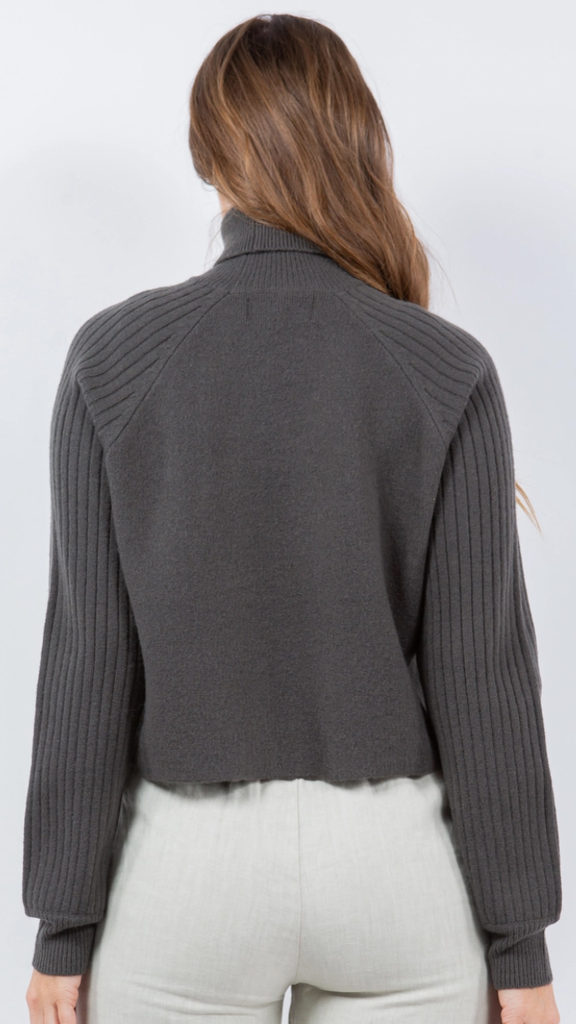 Charcoal Ribbed Turtleneck Sweater