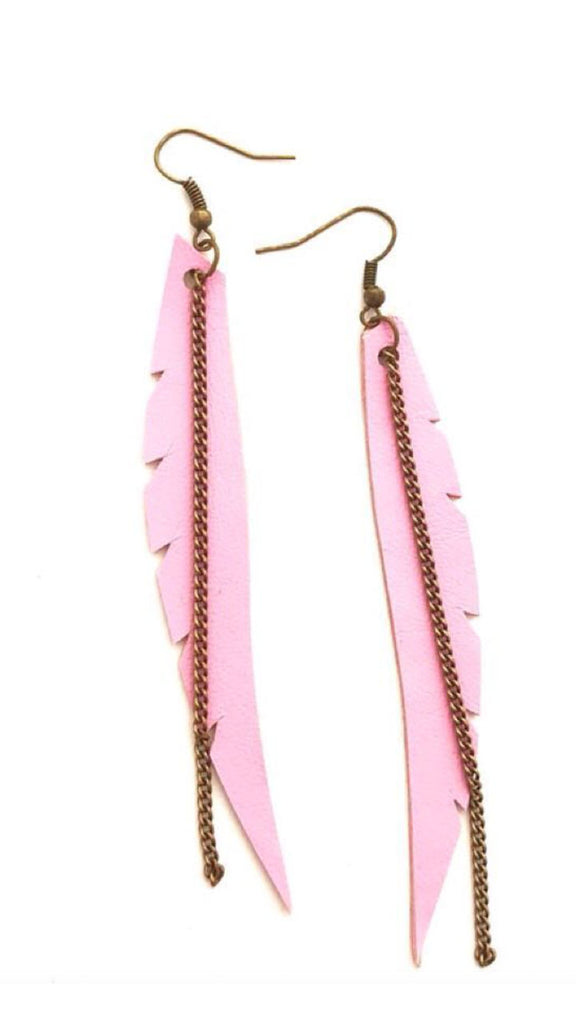 Leather Feather Boho Earngs