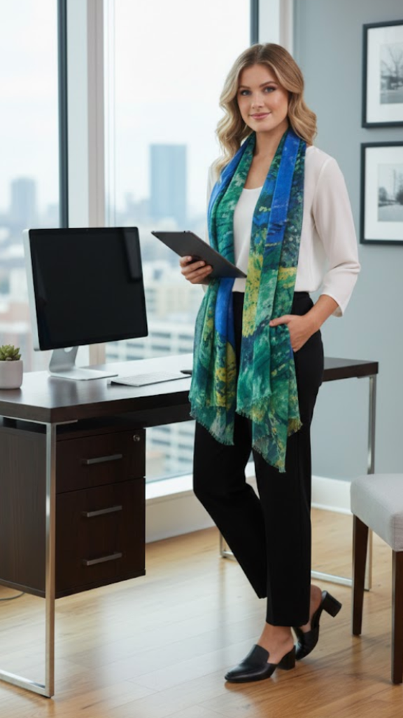 Blue Pacific Van Gogh Silk and Cashmere Scarf