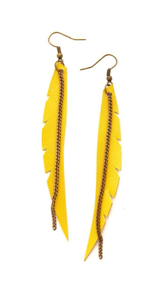 Leather Feather Boho Earngs