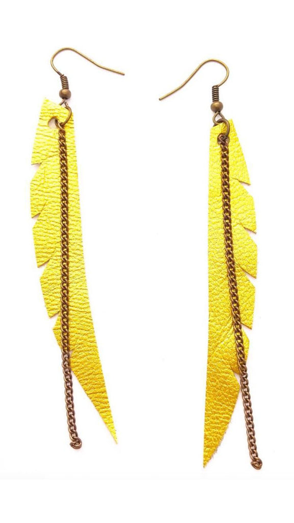 Leather Feather Boho Earngs