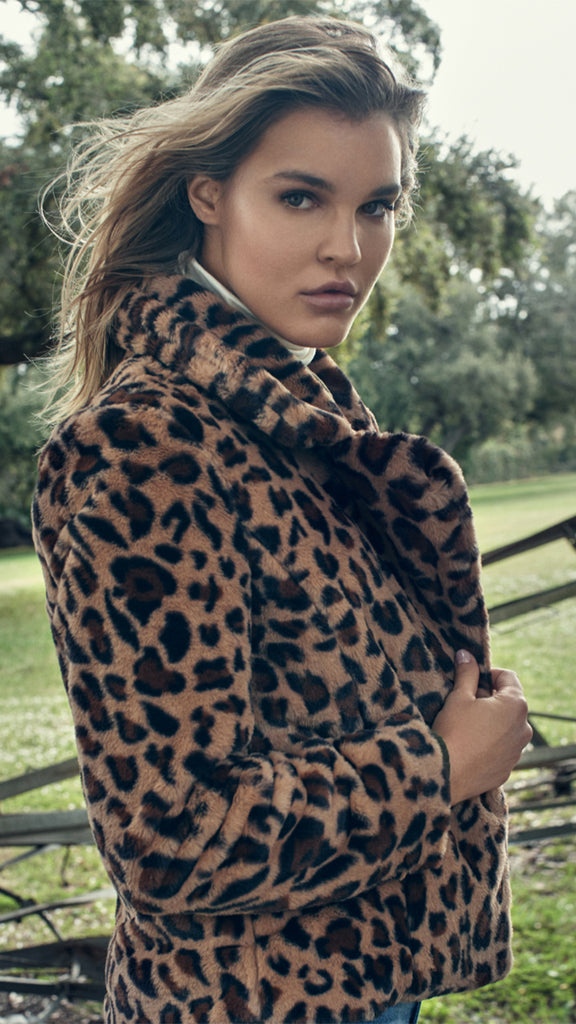 Elan Leopard Faux Fur Cropped Jacket