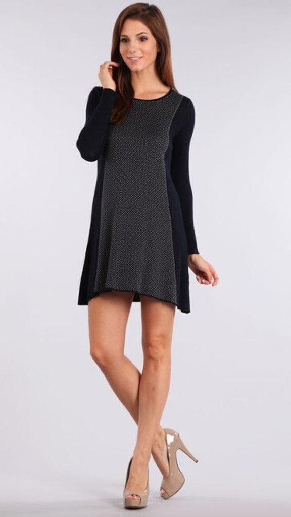 M Rena Black Jacquard Sweater Dress