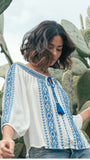 Patrons of Peace Embroidered White Peasant Top