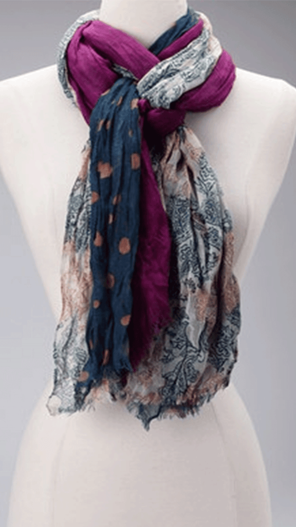 Blue Pacific Rust Tissue Triple Silk-Linen Blend Scarf